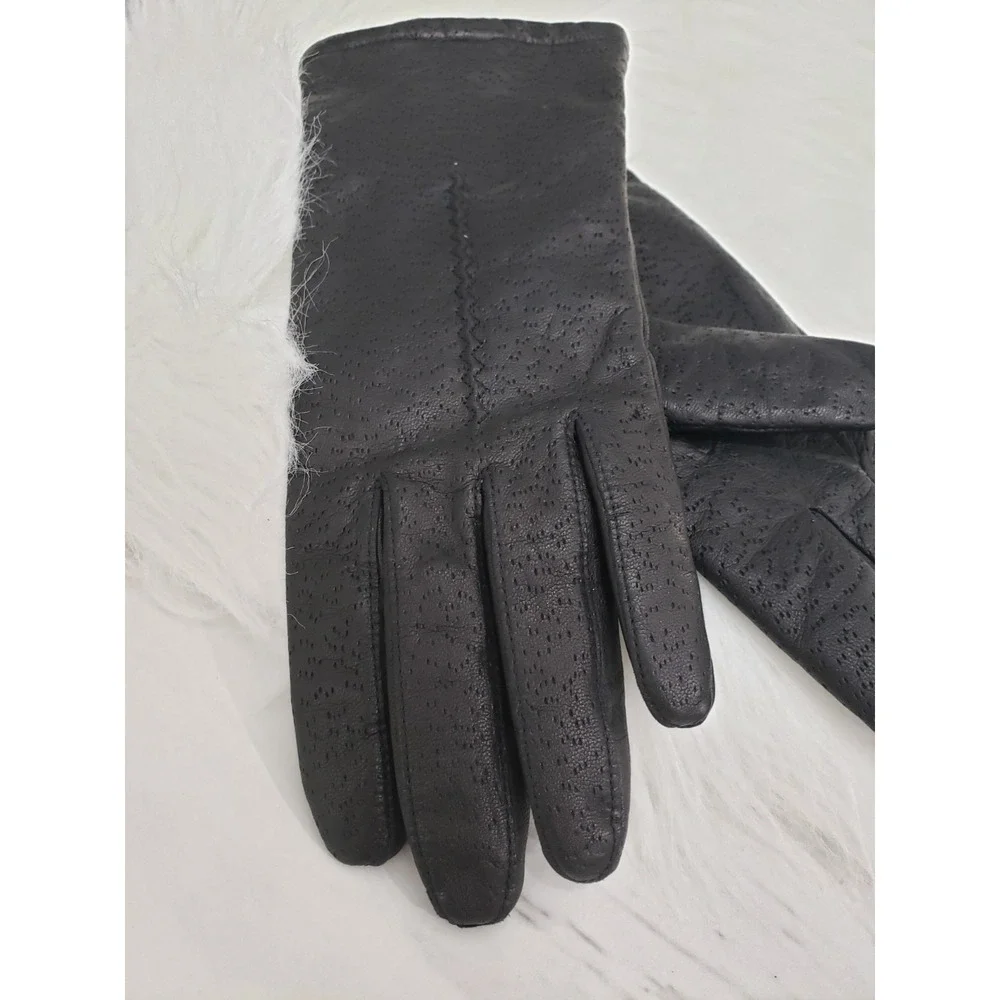 Fownes Genuine Leather Gloves Women's Black Size 7 Zigzag 9522